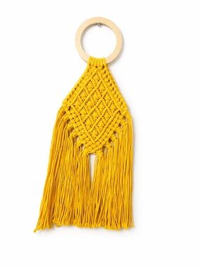 Boho Yellow Mustarf Macramé Wall Pocket Holder Wooden Ring Holder